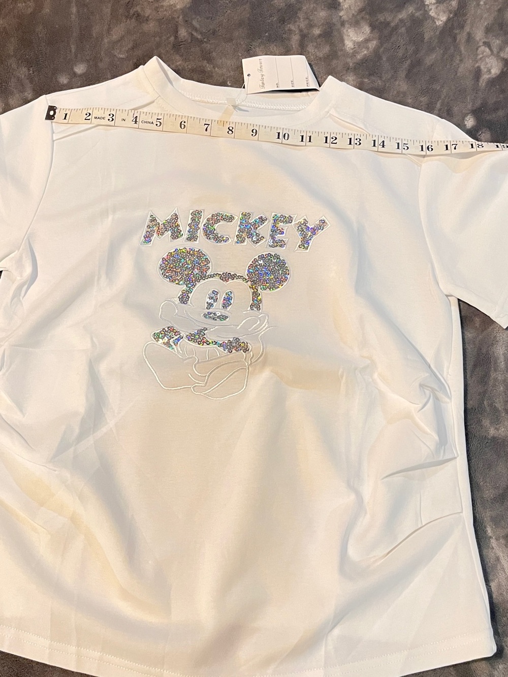 Women’s White Sequin Mickey 
Liquid touch
Graphic Tee size Medium - Picture 6 of 6